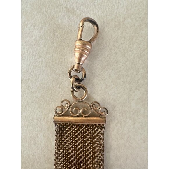 F&B antique Victorian 1800s rose gold filled mesh watch chain fob brooch pin - Picture 7 of 9
